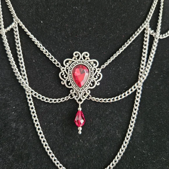 Handmade Stainless Steel Necklace with Red Glass Bead - Picture 2 of 4